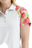 White polo shirt with colorful sleeves on a white background