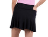 Person wearing a black skirt on a white background
