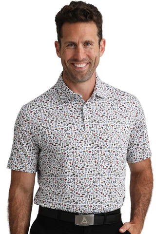 Man wearing a patterned short-sleeve shirt against a plain background