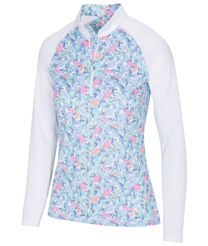 Greg Norman 1/4 Zip Mock Paisley White