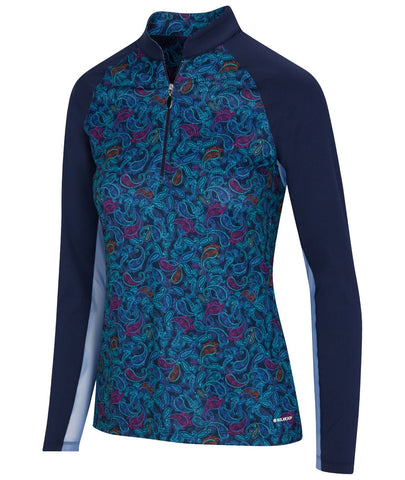Greg Norman 1/4 Zip Mock Paisley Navy