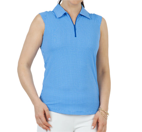 IBKUL Polo S/less Mini Check Blue
