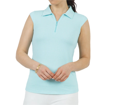 IBKUL Polo S/less Mini Check Seafoam