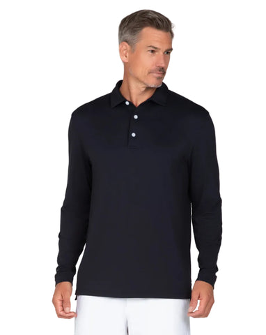 A man wearing a black long-sleeve polo 