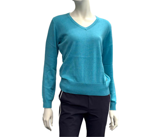 Green Lamb V-Neck Sweater Cobalt
