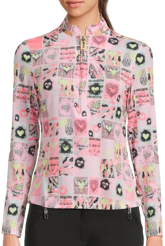 Jamie Sadock Polo Long Sleeve Solar Hearts Pink