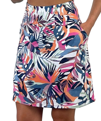 Colorful abstract patterned skirt on a white background