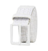 White belt with a textured strap on a white background