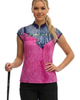 Jamie Sadock cap sleeve golf top on blonde model - pink and navy