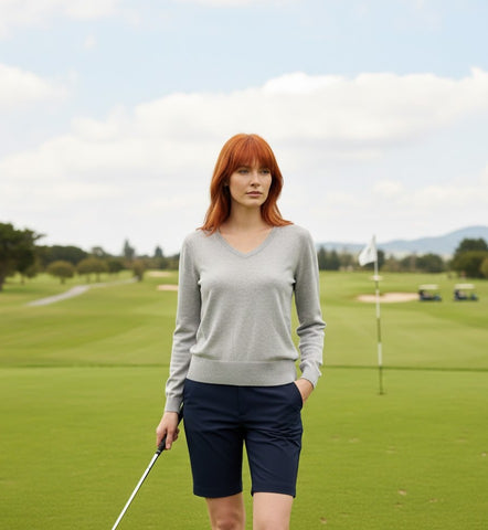 Green Lamb V-Neck Sweater Silver Grey