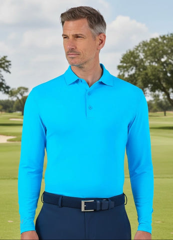 IBKUL Mens Polo Long Sleeve Turquoise (Only XXL left)